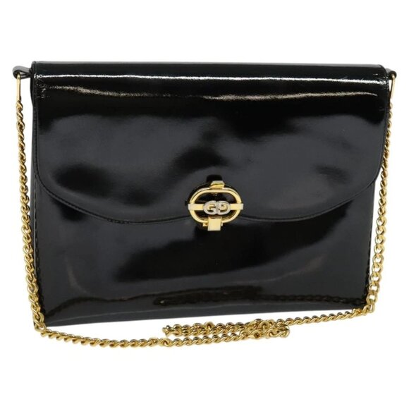 GUCCI Chain Shoulder Bag Patent leather Black Gold Auth BA2705 - Picture 1 of 16